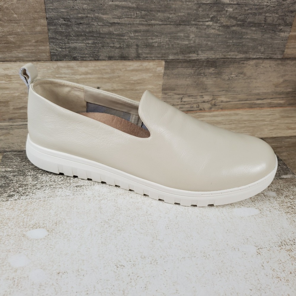 Vionic Uptown Willa Womens Shoes Sz 9 W Cream Leather Round Toe Slip On Sneakers